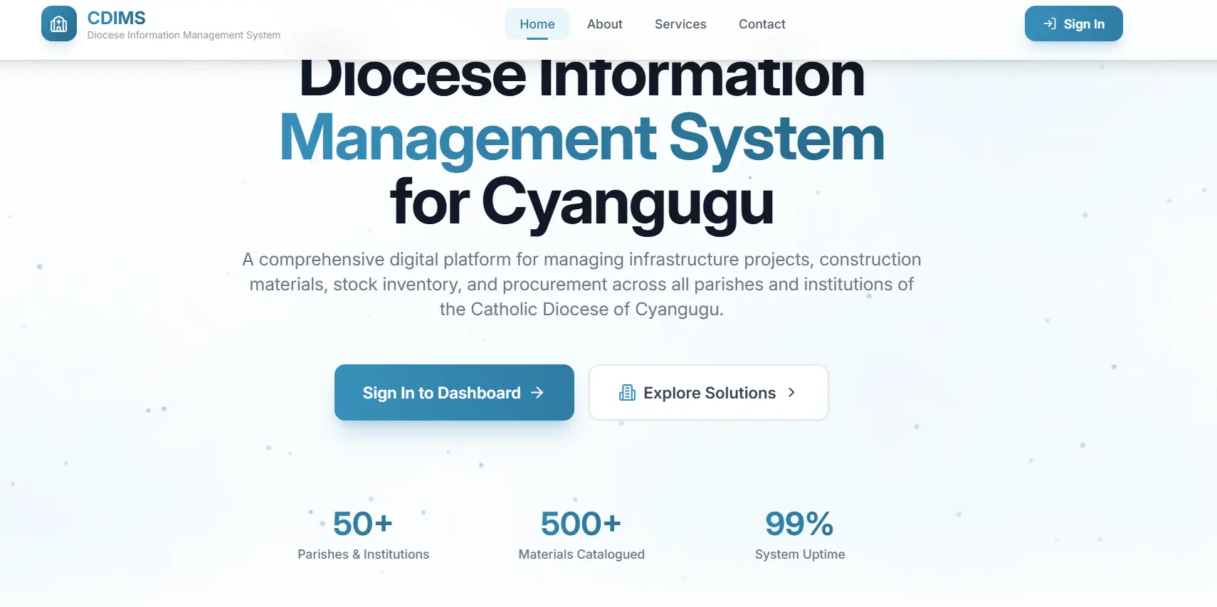 CDIMS infrastructure management dashboard preview